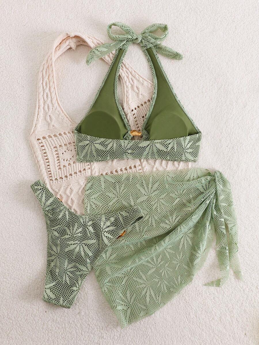 Ženski Krojeni Bikini 3u 1 Set Ukrašen Zlatnim Prstenovima