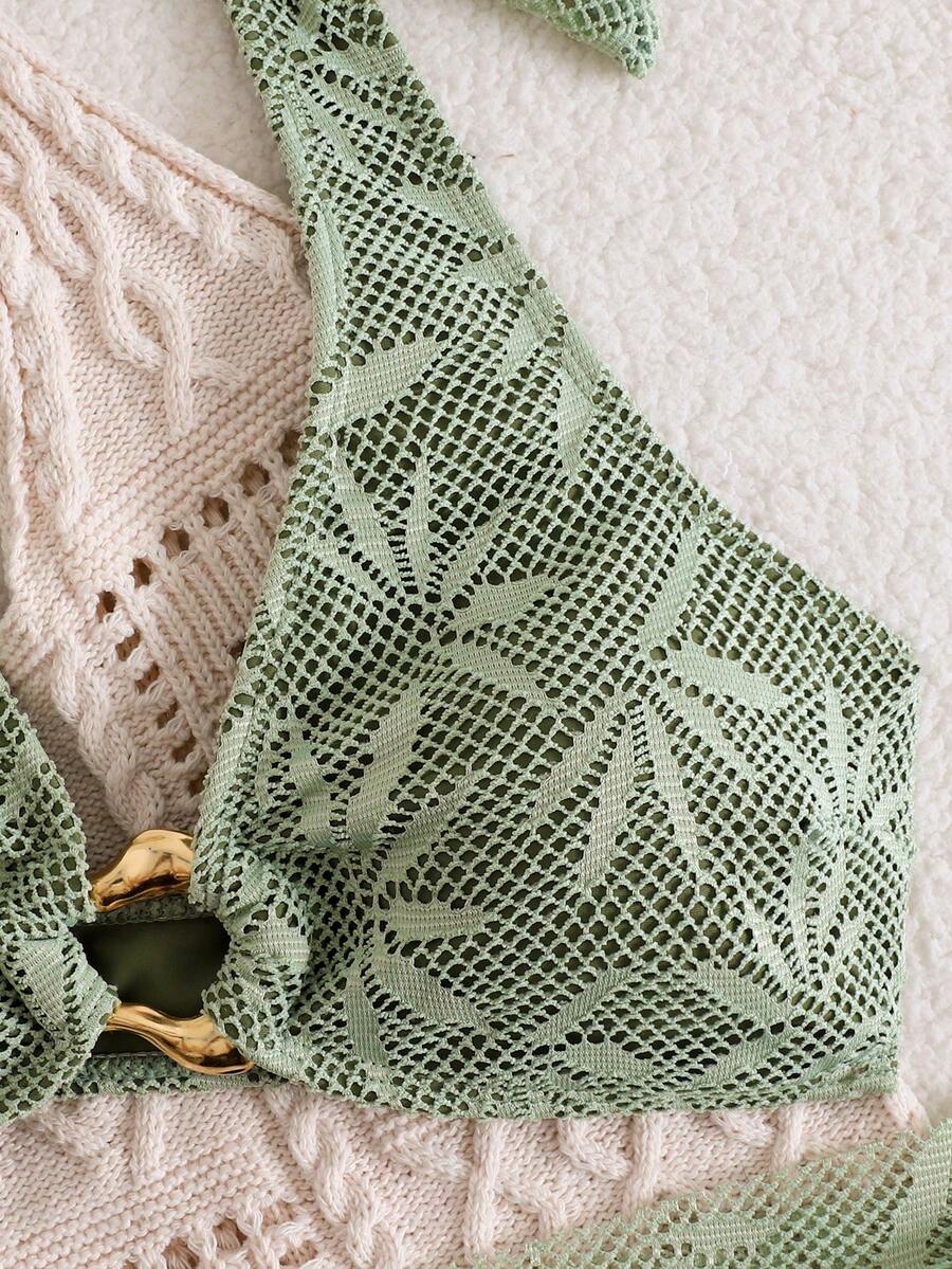 Ženski Krojeni Bikini 3u 1 Set Ukrašen Zlatnim Prstenovima
