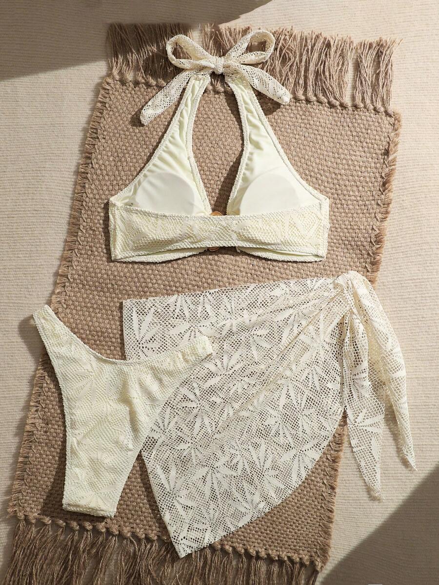 Ženski Krojeni Bikini 3u 1 Set Ukrašen Zlatnim Prstenovima