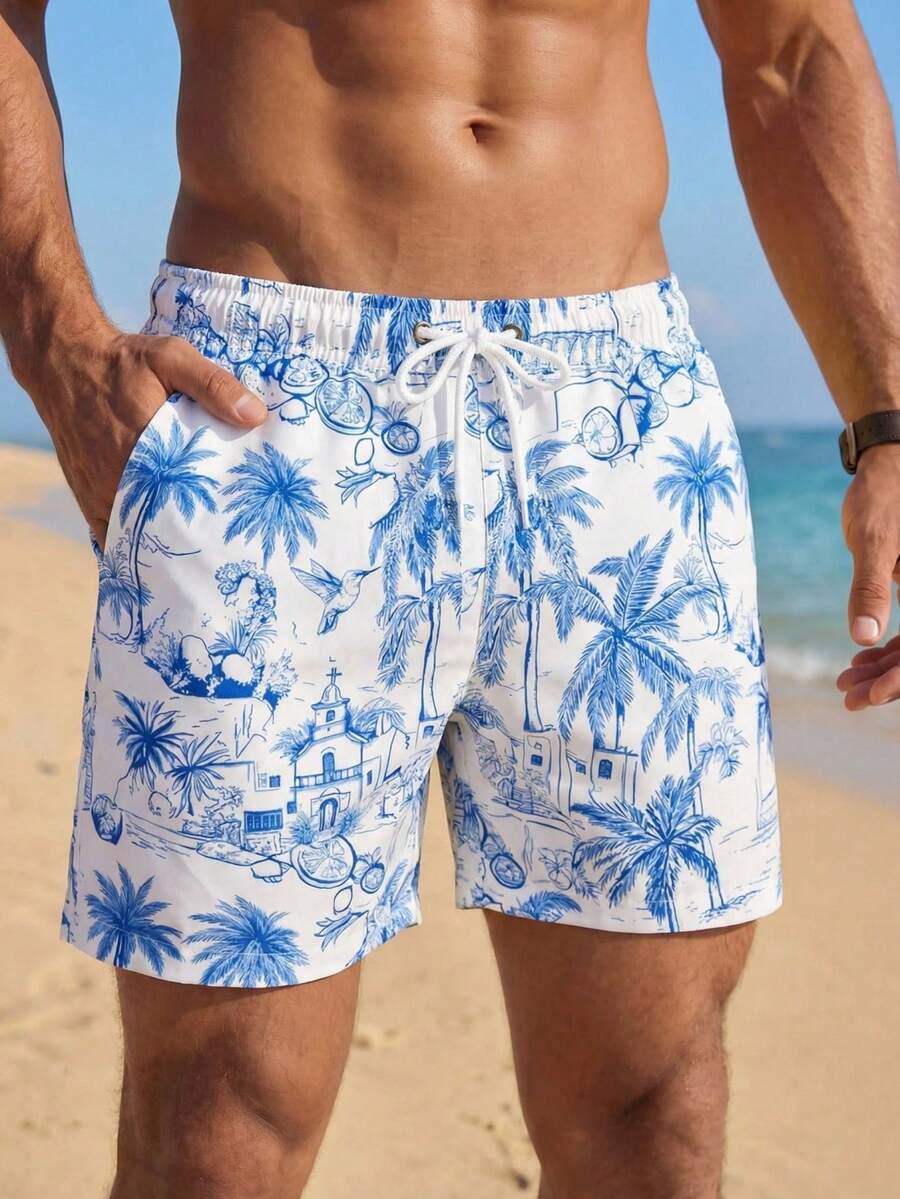 VIVINTIMO Muški šorts za plažu sa printom piva i perticom u struku