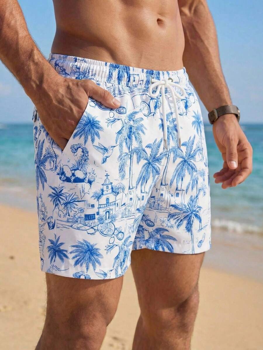 VIVINTIMO Muški šorts za plažu sa printom piva i perticom u struku