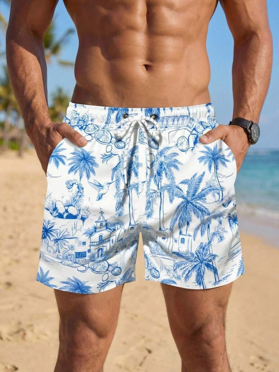 VIVINTIMO Muški šorts za plažu sa printom piva i perticom u struku