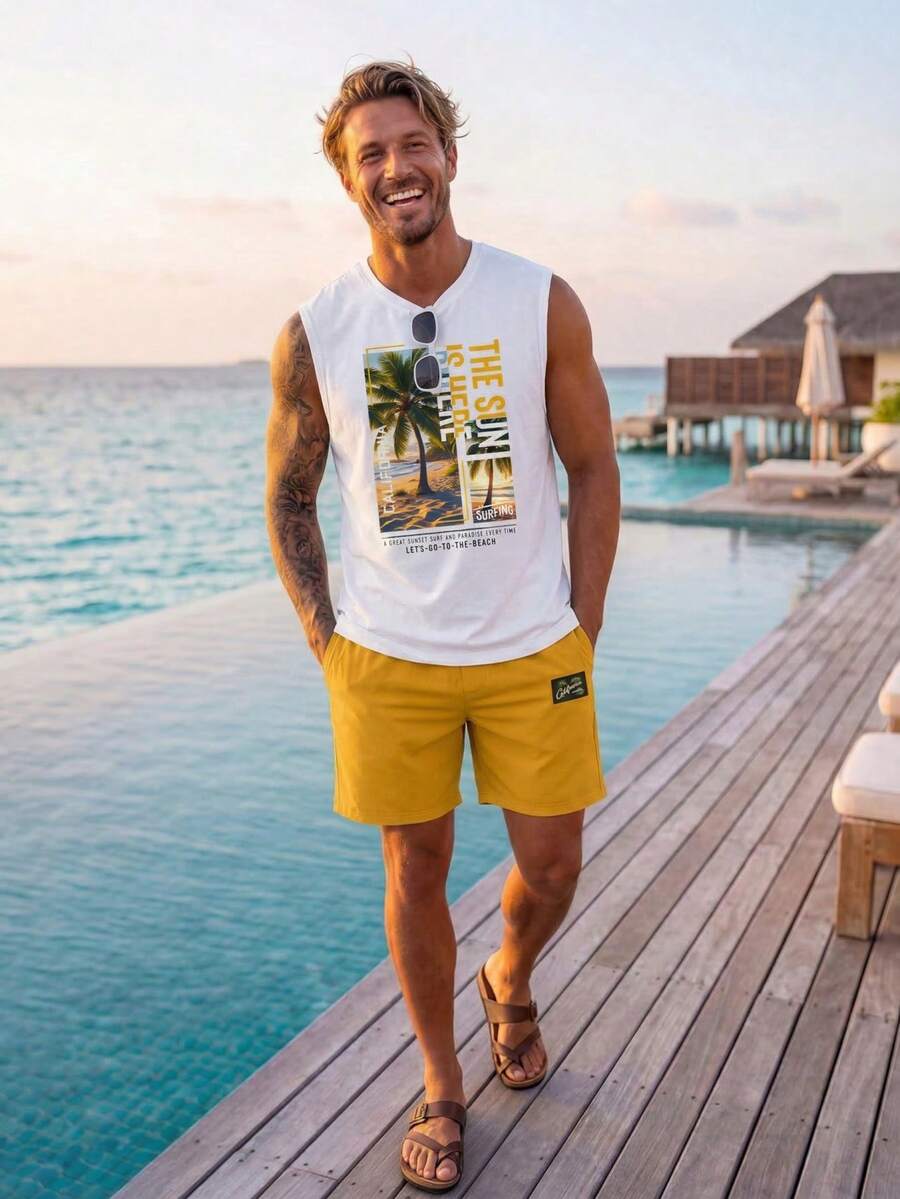 Muški set sa uskim majlicom  i šorts standardne veličine, letnji set za plažu
