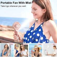 OBOVAY Portable Handheld Mist Fan, Can Be Worn Around Neck Or Used As Desktop Humidifying Fan, 4 Wind Speed Levels, 800mAh Battery