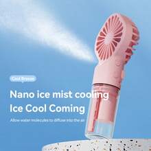 OBOVAY Portable Handheld Mist Fan, Can Be Worn Around Neck Or Used As Desktop Humidifying Fan, 4 Wind Speed Levels, 800mAh Battery