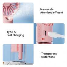 OBOVAY Portable Handheld Mist Fan, Can Be Worn Around Neck Or Used As Desktop Humidifying Fan, 4 Wind Speed Levels, 800mAh Battery