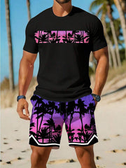 Muški crni letnji set za odmor na plaži sa printom palme