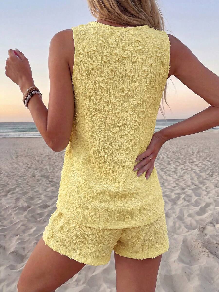 Ženski  Set Letnji Casual Top sa Okruglim Izrezom i Šorts