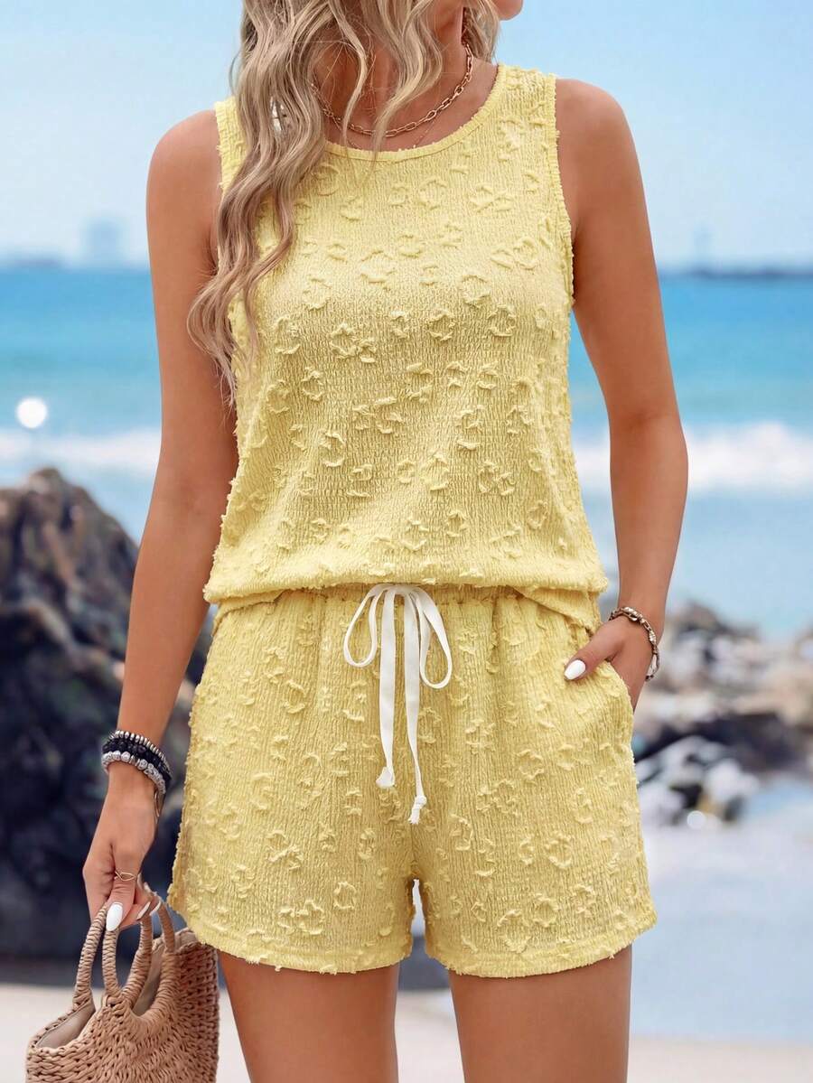 Ženski  Set Letnji Casual Top sa Okruglim Izrezom i Šorts
