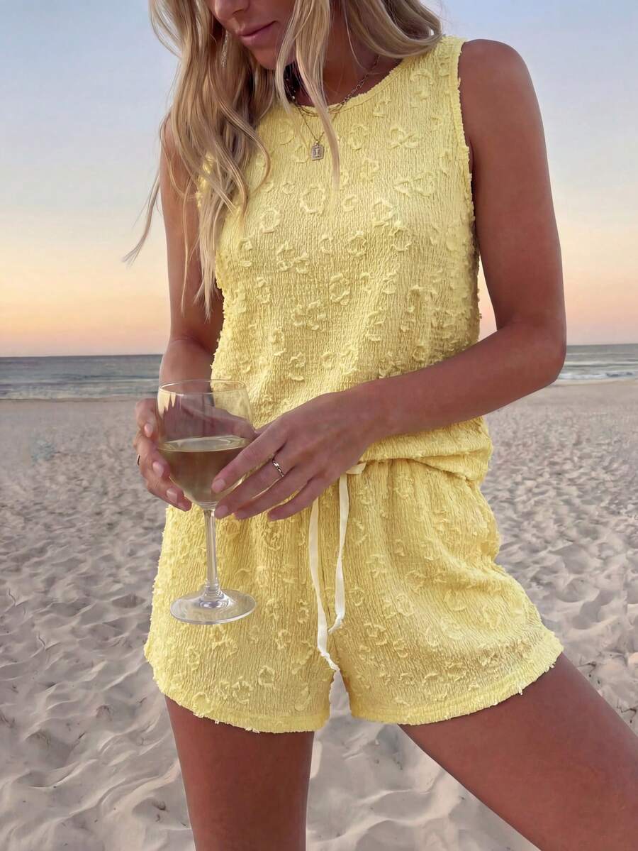 Ženski  Set Letnji Casual Top sa Okruglim Izrezom i Šorts