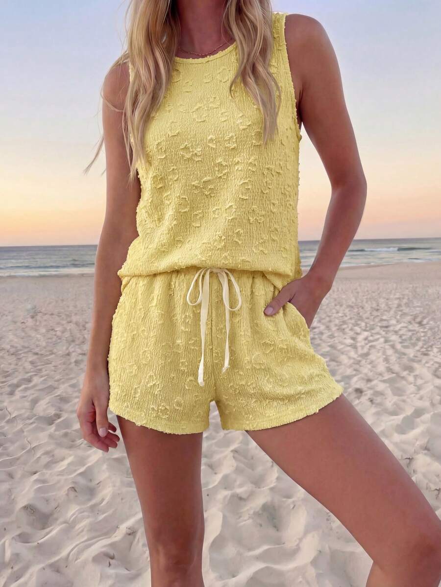 Ženski  Set Letnji Casual Top sa Okruglim Izrezom i Šorts