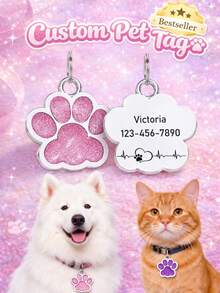 Customized Pet Anti-Lost ID Tag, Can Engrave Pet Name And Phone Number, Fashionable Paw Print Design, Customized Keychain, Suitable For Daily Use And Special Occasions, Perfect Gift For Pet Lovers' Birthday, Christmas, Anniversary, Pet Supplies