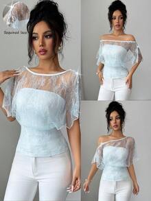 Selianne Women's Sexy Solid Color Elegant Lace T-Shirt, Convertible Design
