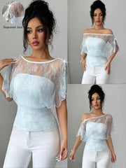 Selianne Women's Sexy Solid Color Elegant Lace T-Shirt, Convertible Design