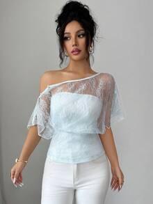 Selianne Women's Sexy Solid Color Elegant Lace T-Shirt, Convertible Design
