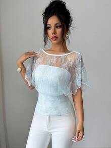 Selianne Women's Sexy Solid Color Elegant Lace T-Shirt, Convertible Design