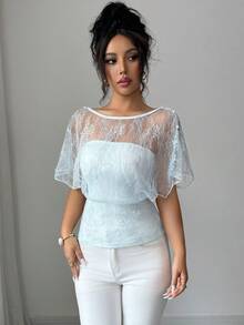 Selianne Women's Sexy Solid Color Elegant Lace T-Shirt, Convertible Design