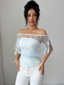 Selianne Women's Sexy Solid Color Elegant Lace T-Shirt, Convertible Design