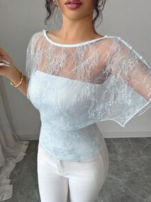 Selianne Women's Sexy Solid Color Elegant Lace T-Shirt, Convertible Design