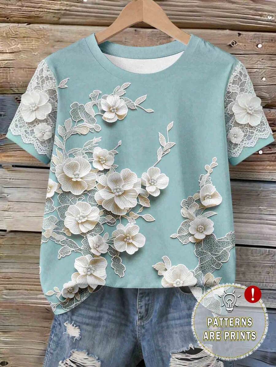 Ženska majica sa čipkastim printom – Udoban Casual Stil
