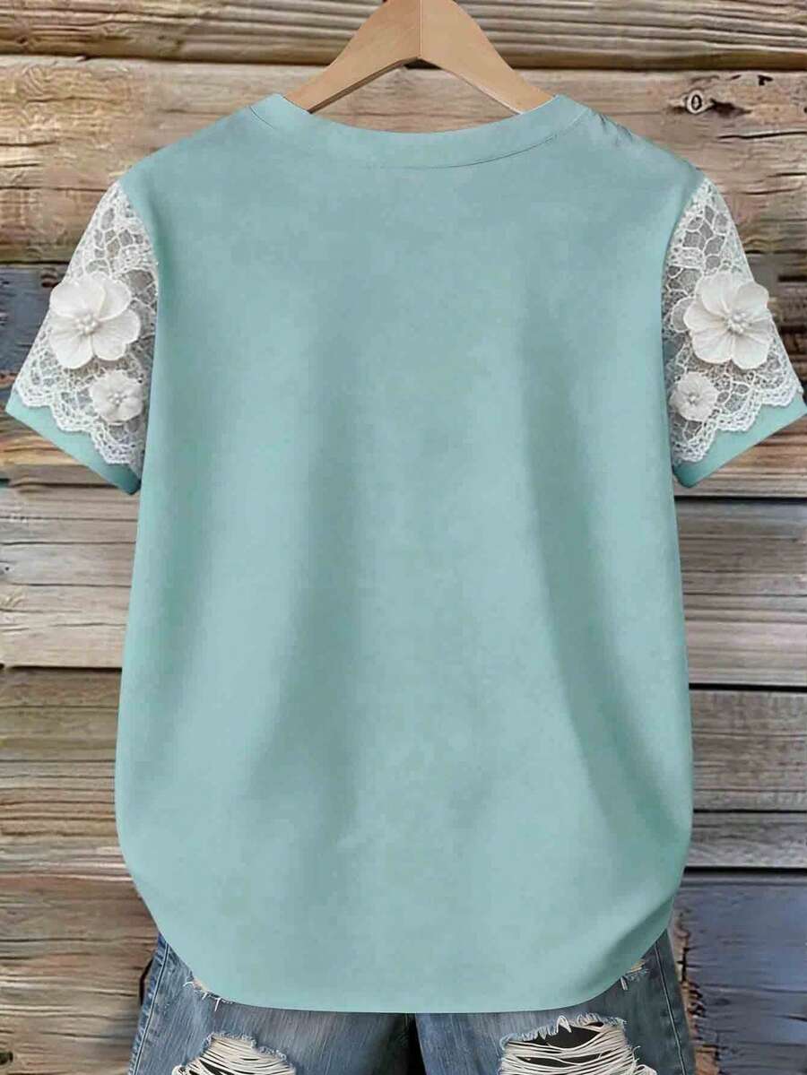 Ženska majica sa čipkastim printom – Udoban Casual Stil