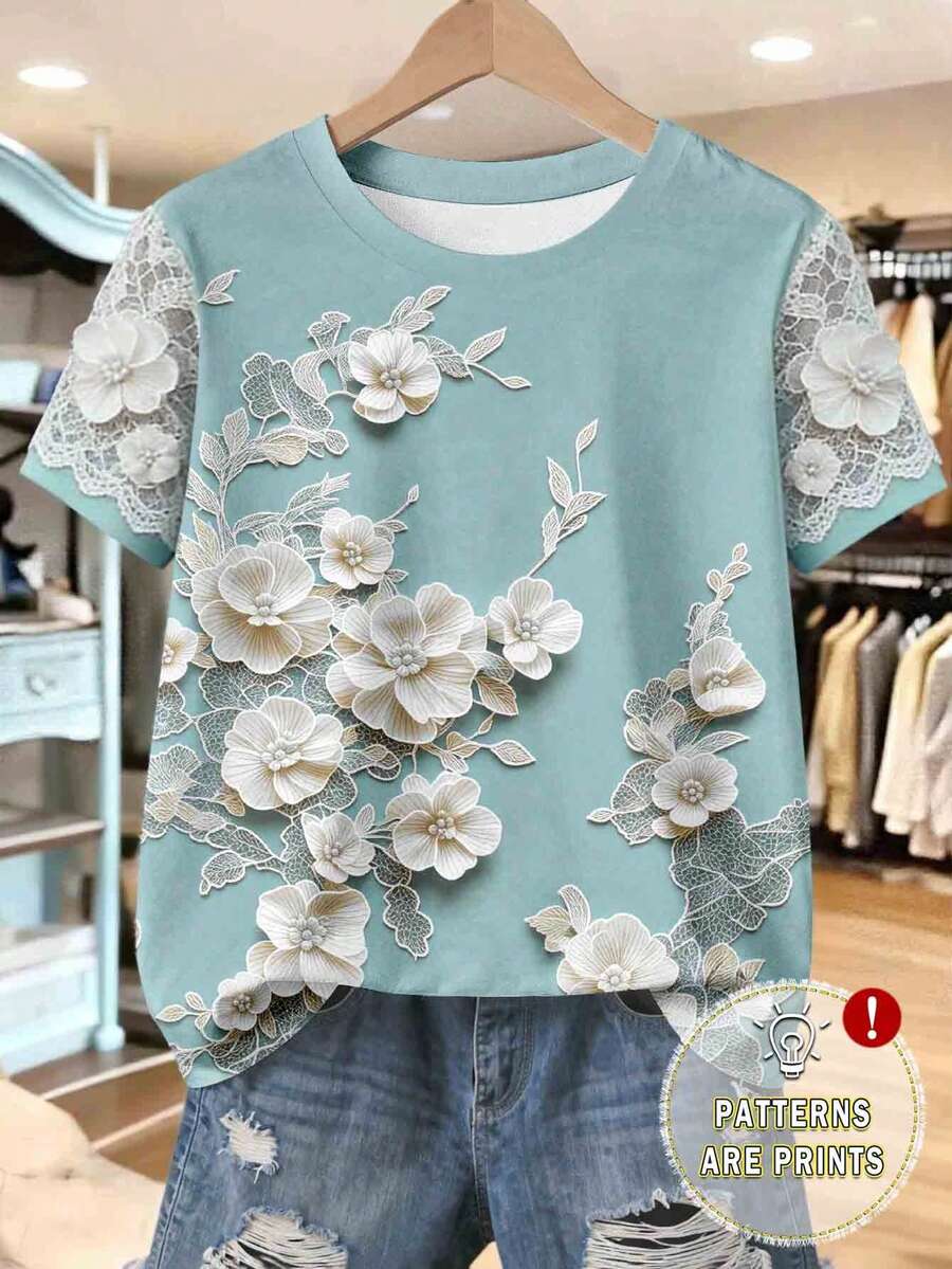 Ženska majica sa čipkastim printom – Udoban Casual Stil