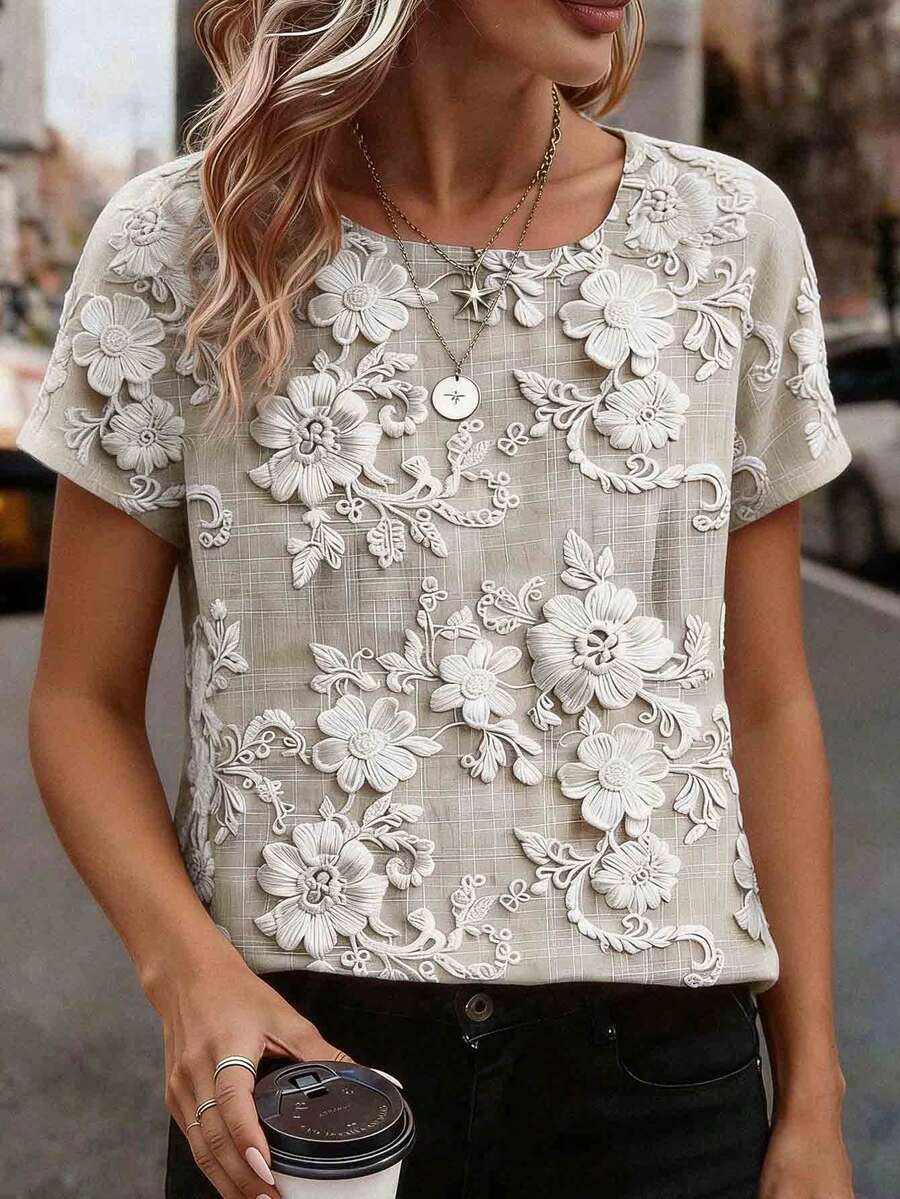 Ženska majica sa čipkastim printom – Udoban Casual Stil