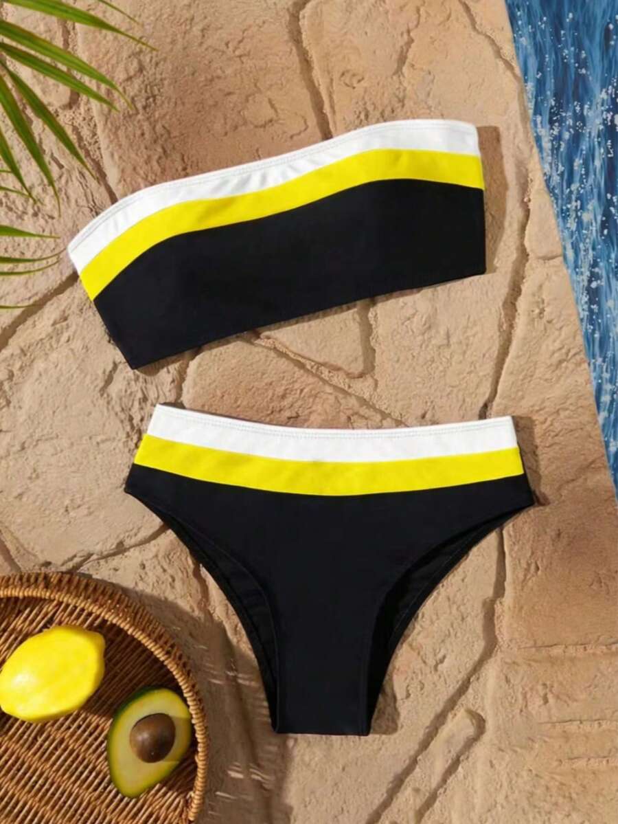 Dvodelni Bikini sa Patcherom u Kontrastnim Bojama