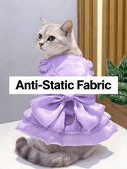 Fashionable High-Gloss Pet Dress With Romantic Puff Sleeves And Big Bow