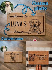 1pc Personalized Dog Photo Doormat, Custom Pet Food Mat, Custom Pet Welcome Mat, Custom Dog Photo Name Mat, Non Slip Pet Placemat, Dog Lover Gift, Cat Lovers Gift