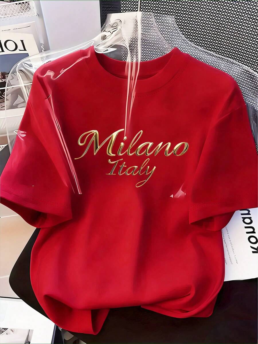 Ženska mekana svestrana majica sa elegantnim printom slova "MILANO ITALIJA"