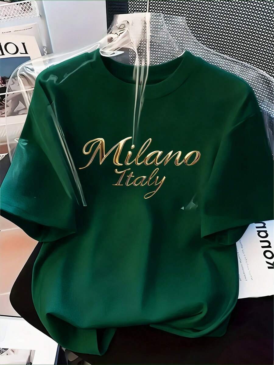 Ženska mekana svestrana majica sa elegantnim printom slova "MILANO ITALIJA"