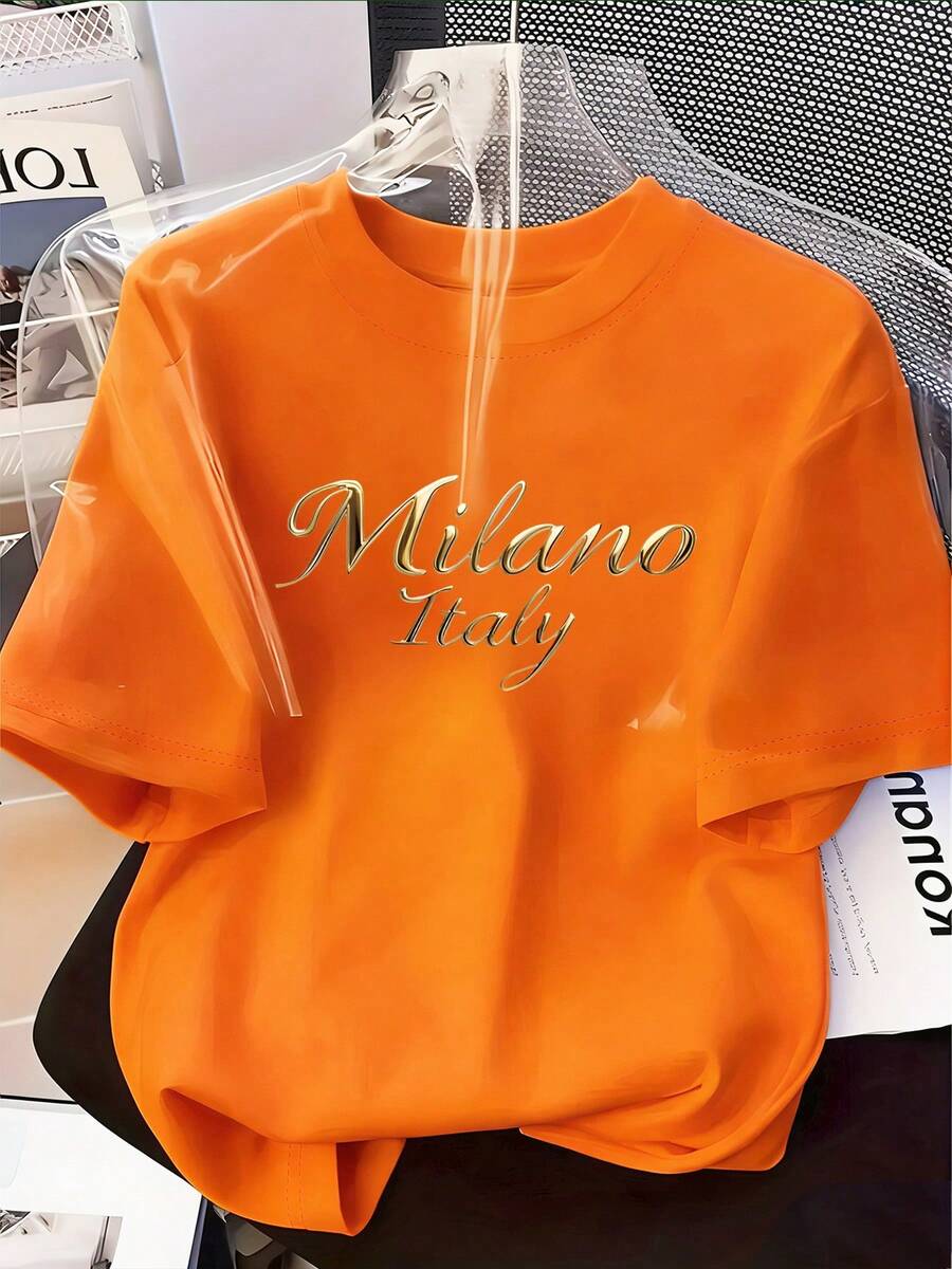 Ženska mekana svestrana majica sa elegantnim printom slova "MILANO ITALIJA"