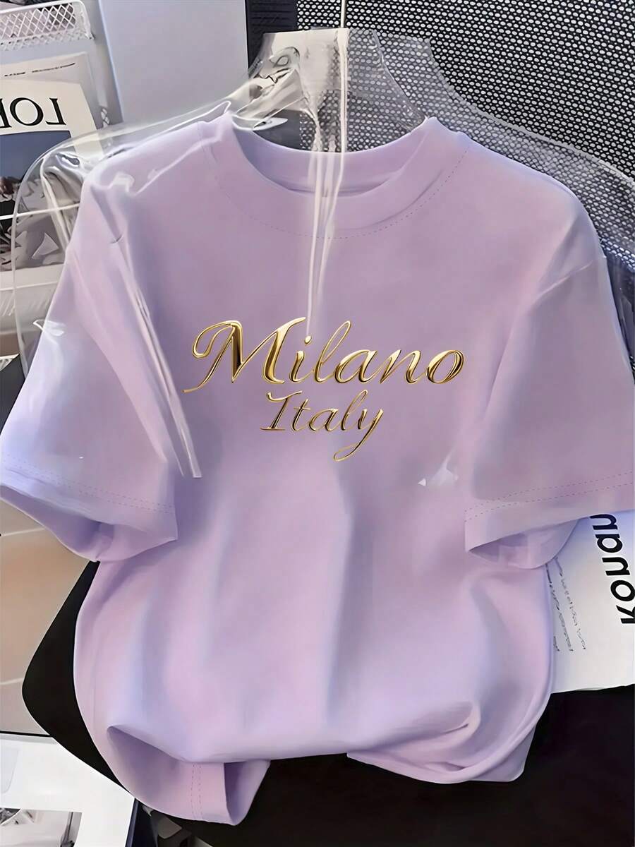 Ženska mekana svestrana majica sa elegantnim printom slova "MILANO ITALIJA"