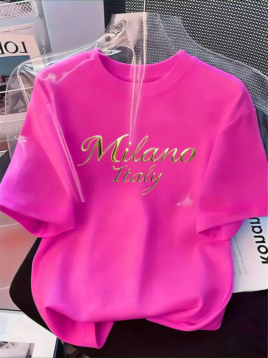 Ženska mekana svestrana majica sa elegantnim printom slova "MILANO ITALIJA"