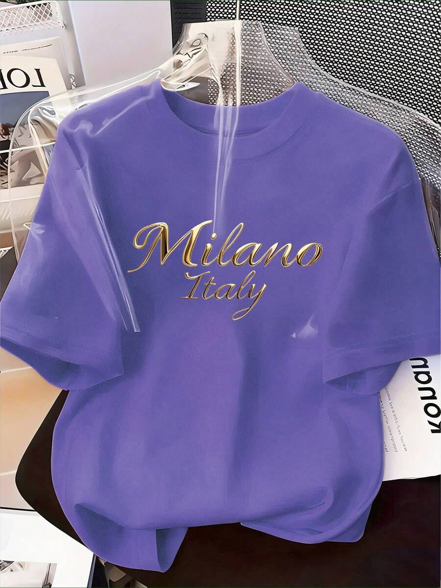 Ženska mekana svestrana majica sa elegantnim printom slova "MILANO ITALIJA"