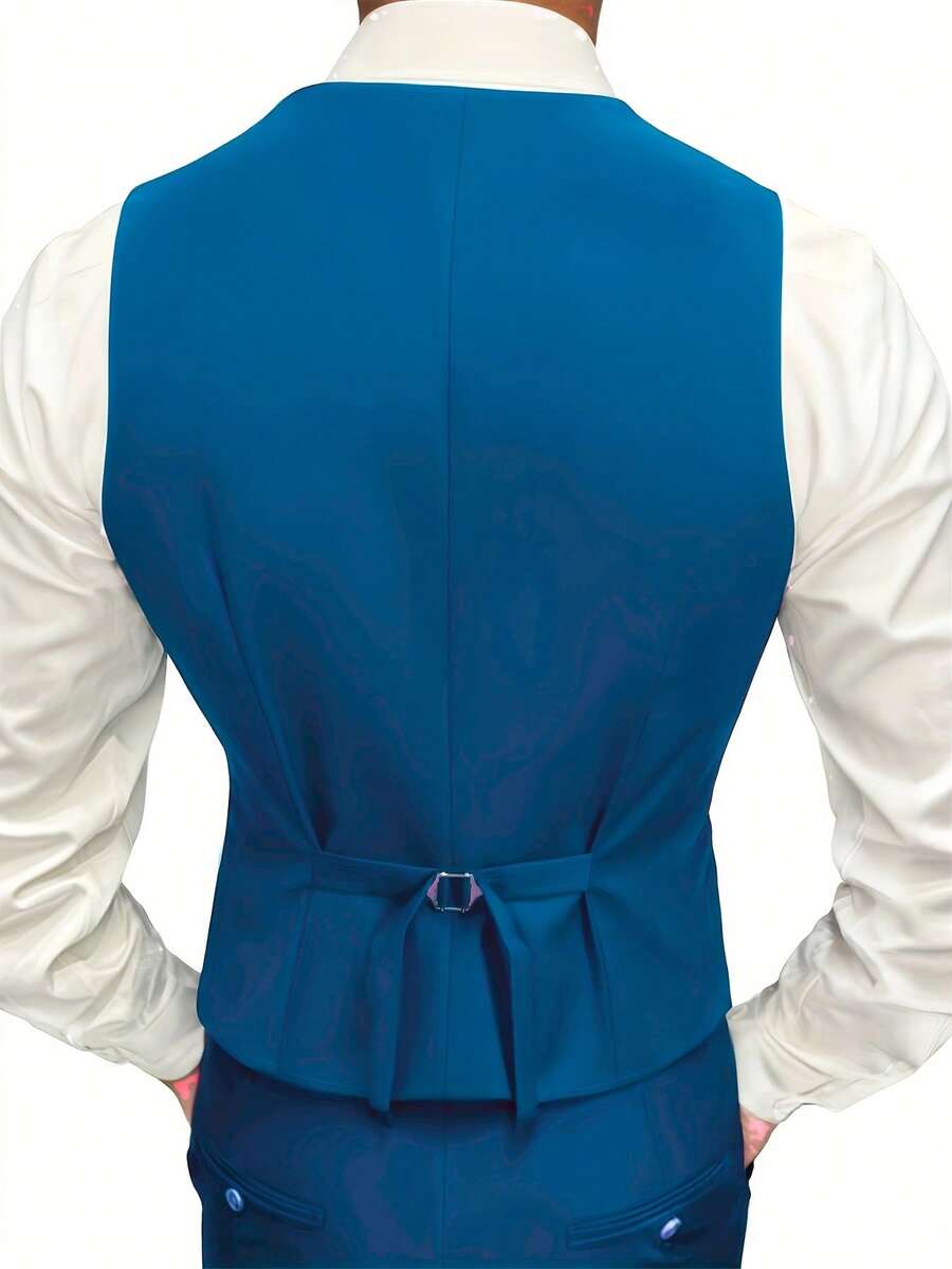 Muški set od 3 dela u jednoj boji, slim fit, rastegljiv, uključuje sako, prsluk i pantalone