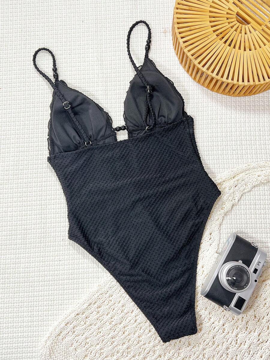 Ruffle Trim Jednodelni Kupaći Kostim Bikini