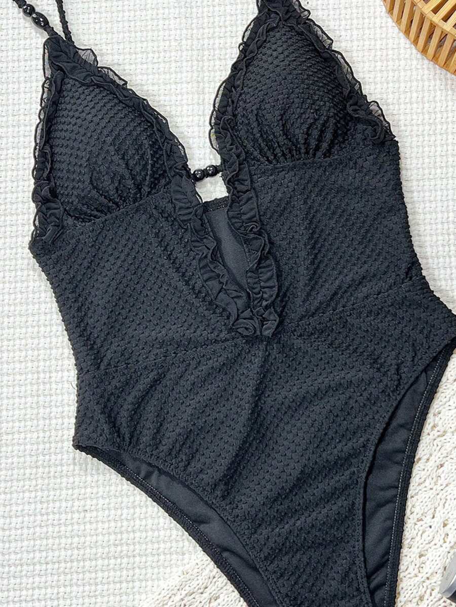 Ruffle Trim Jednodelni Kupaći Kostim Bikini