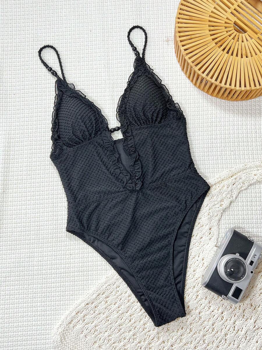 Ruffle Trim Jednodelni Kupaći Kostim Bikini