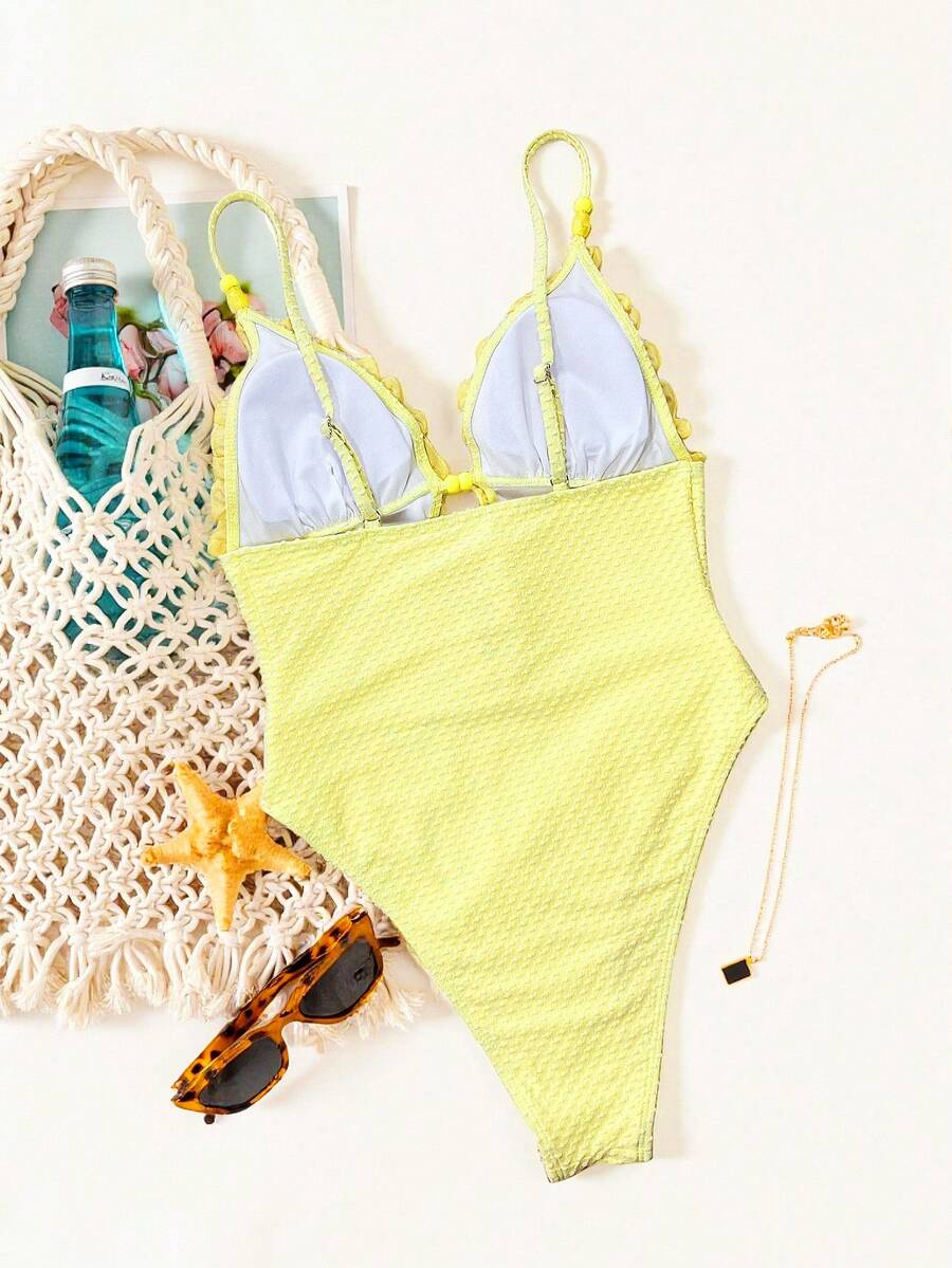 Ruffle Trim Jednodelni Kupaći Kostim Bikini