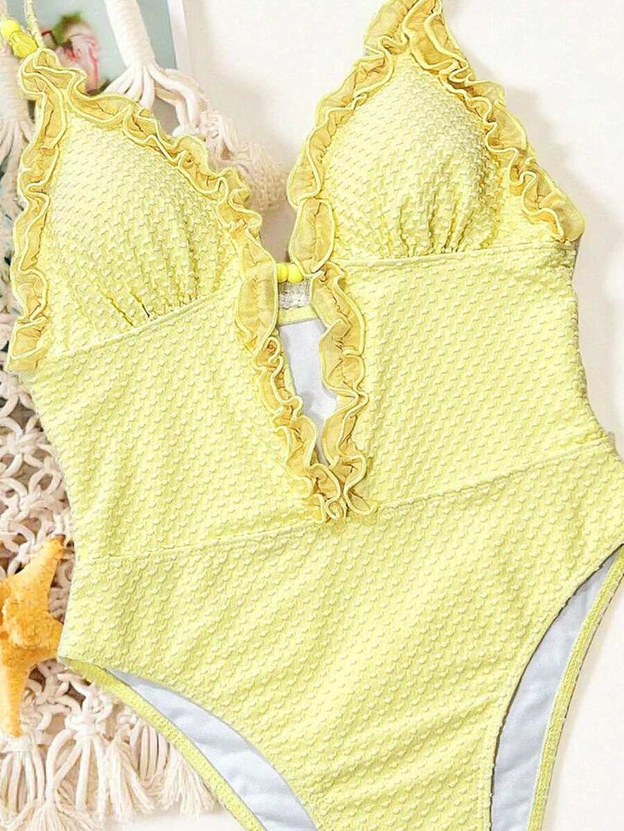 Ruffle Trim Jednodelni Kupaći Kostim Bikini