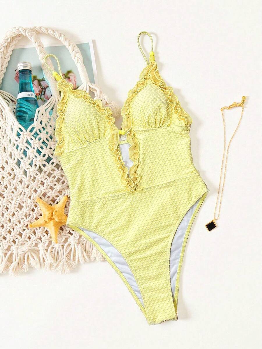 Ruffle Trim Jednodelni Kupaći Kostim Bikini