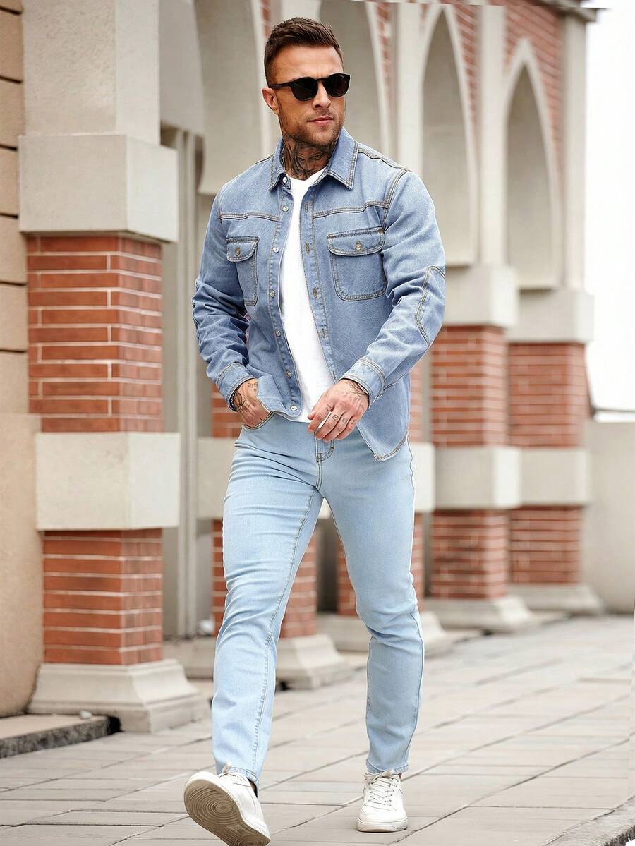 Muška ležerna streetwear teksas košulja dugih rukava