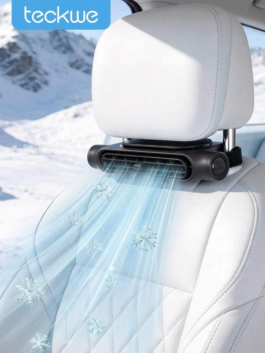 Teckwe Car Fan For Driver And Passenger's Seat, Mini Portable USB Backseat Cooling Fan Kids Baby Quiet Headrest Neck Fan Accessories With 3 Adjustable Wind Speeds For All Cars, Car Supplies Picnic Travel Summer Essential