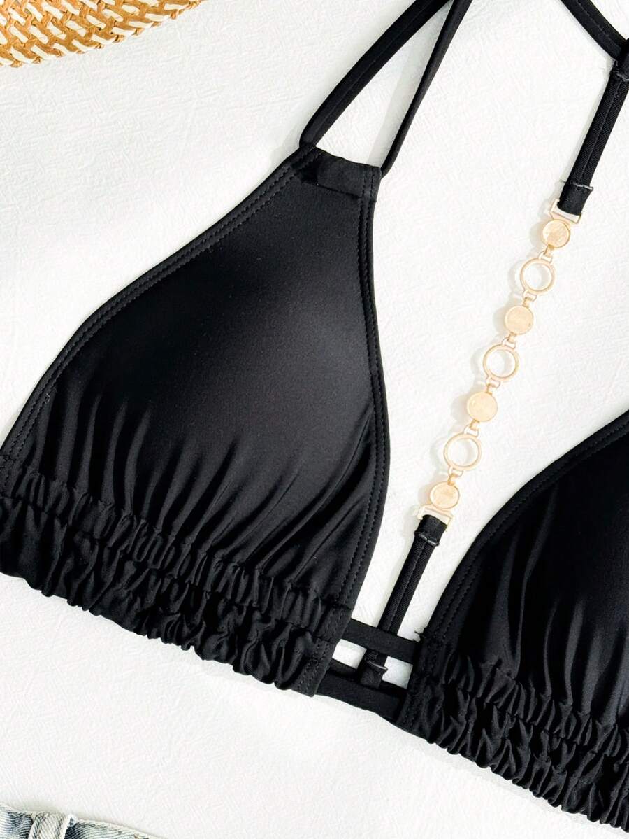 Swim Vcay Jednobojni Halter Bez Leđa Dekorativni Seksi Modni Bikini Top