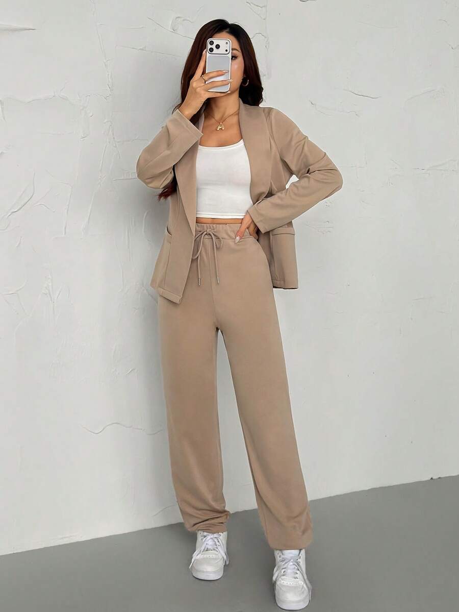 Ženski Tanak Blejzer i Elastične Pantalone Set Elegantno