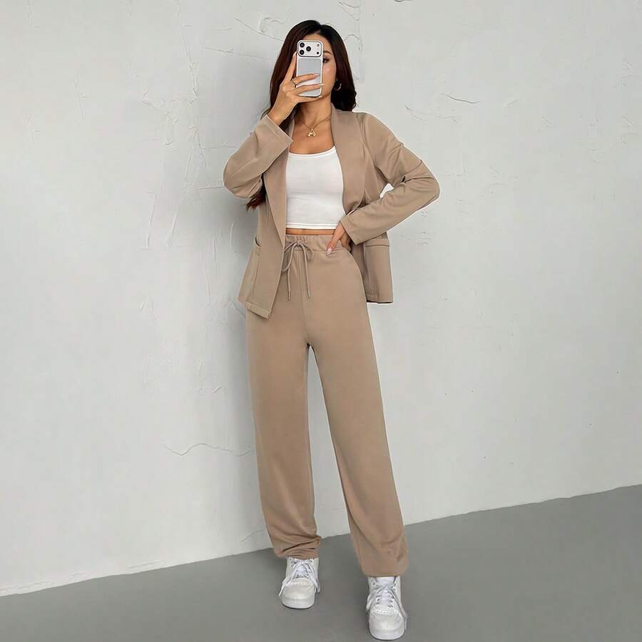 Ženski Tanak Blejzer i Elastične Pantalone Set Elegantno