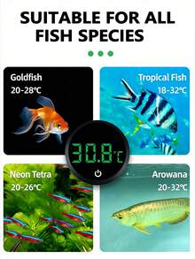 Aquarium Heater And Thermometer Set: Smart LED Digital Display, Thermometer With Adhesive Backing Suitable For Fish Tank, Real-Time Water Temperature Monitoring, Precise Temperature Measurement, Compact Design, Temperature Range 0-60°C