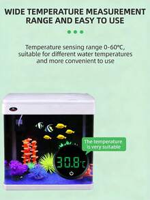Aquarium Heater And Thermometer Set: Smart LED Digital Display, Thermometer With Adhesive Backing Suitable For Fish Tank, Real-Time Water Temperature Monitoring, Precise Temperature Measurement, Compact Design, Temperature Range 0-60°C